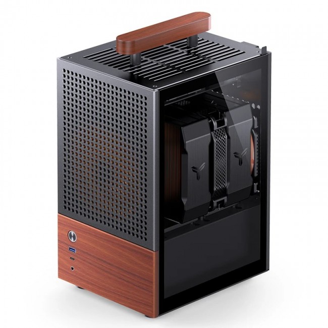 Jonsbo T6 PC Case, Mini-Tower, Mini-ITX, Tempered Glass, Wood, black