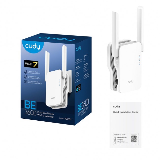 Cudy RE3600 mesh wi-fi system Dual-band (2.4 GHz / 5 GHz) Wi-Fi 7 (802.11be) White 1 External