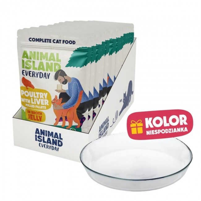 ANIMAL ISLAND Everyday Poultry with liver in jelly Box - wet cat food - 12x85g + free plate