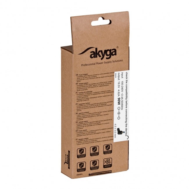 Akyga notebook power adapter AK-ND-26 19.5V/4.62A 90W 4.5x3.0 mm + pin HP power adapter/inverter Indoor Black Akyga notebook power adapter AK-ND-26 19.5V/4.62A 90W 4.5x3.0 mm + pin HP power adapter/inverter Indoor Black