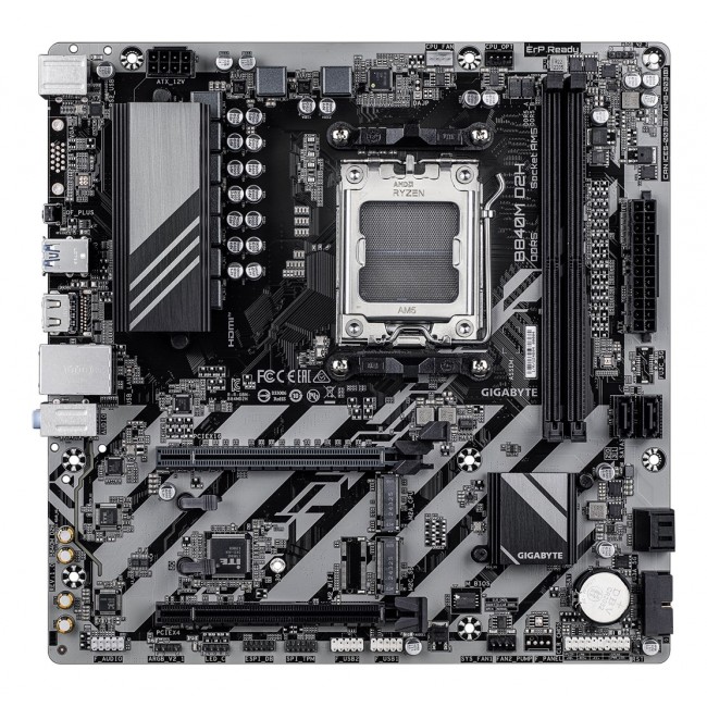 GIGABYTE B840M D2H Motherboard - AMD Ryzen 9000 CPUs, 5+2+2 Phases VRM, up to 7600MHz DDR5, 1xPCIe 4.0 + 1xPCIe 3.0 M.2, 2.5GbE LAN, USB 3.2 Gen 1