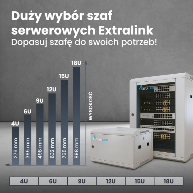 Extralink Rackmount cabinet 9U 600x450 ASP Gray wall mounted, metal door