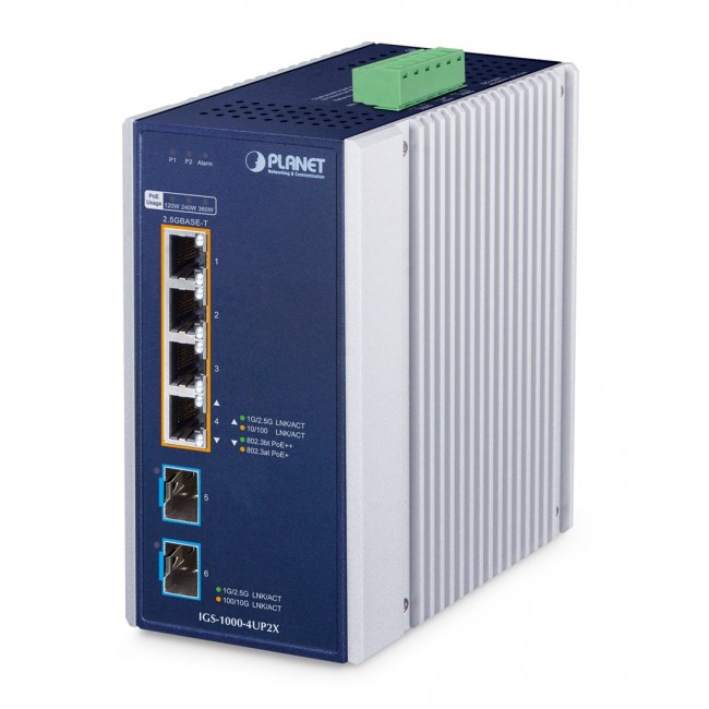 PLANET IGS-1000-4UP2X network switch 2.5G Ethernet (100/1000/2500) Power over Ethernet (PoE) Aluminium, Blue