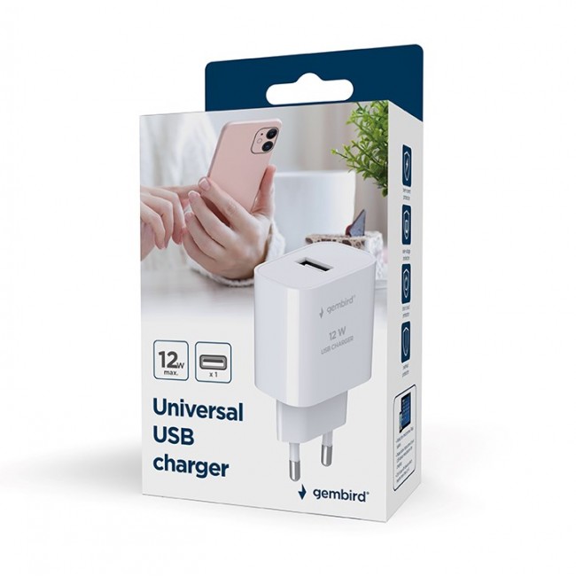 Gembird TA-UC-1A12-01 Universal USB charger, 2.4 A, white Gembird TA-UC-1A12-01 Universal USB charger, 2.4 A, white