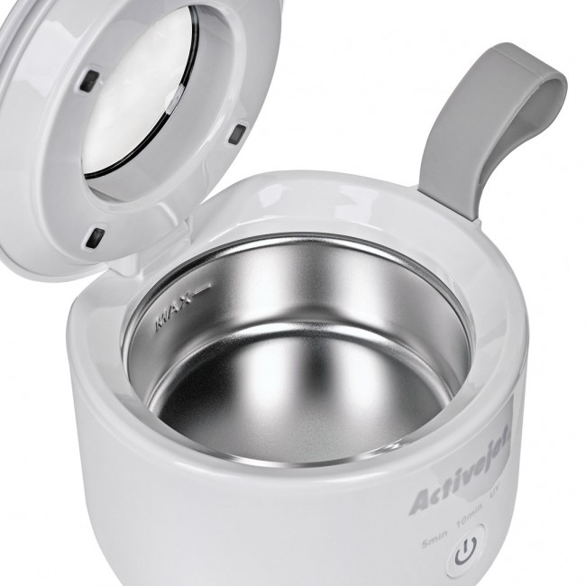 Activejet AUC-198 cordless ultrasonic UV cleaner. For dentures, braces, and jewelry, white.