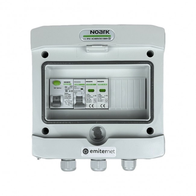 Switchgear attached AC hermetic IP65 EMITTER with surge protective device AC Noark type 2, 16A 1-F, RCD type A 40A/300mA