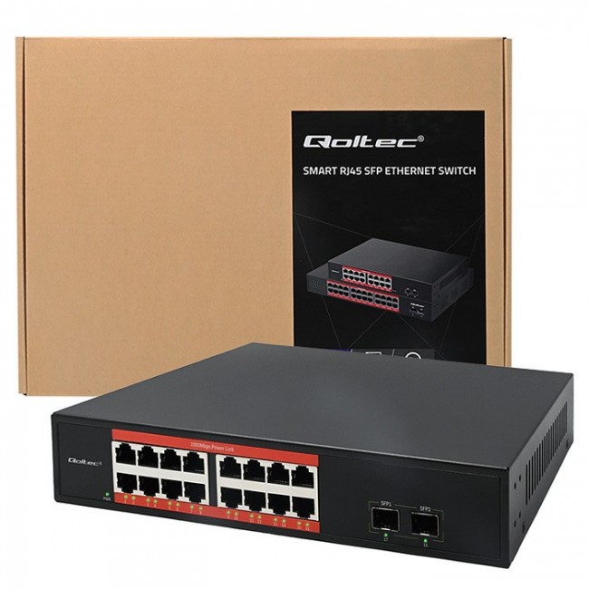 Qoltec Prze ącznik sieciowy SWITCH Gigabit Ethernet | 16x RJ45 | 2x SFP | 1000 Mb/s