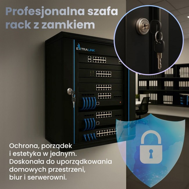 Extralink Rackmount cabinet 12U 600x450 Black wall mounted
