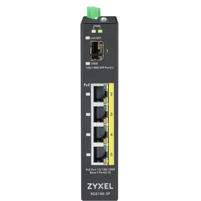 Zyxel RGS100-5P Unmanaged L2 Gigabit Ethernet (10/100/1000) Power over Ethernet (PoE) Black Zyxel RGS100-5P Unmanaged L2 Gigabit Ethernet (10/100/1000) Power over Ethernet (PoE) Black