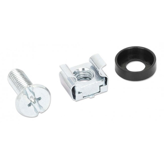 Intellinet Cage Nut Set (100 Pack), M6 Nuts, Bolts and Washers, Suitable for Network Cabinets/Server Racks, Plastic Storage Jar, Lifetime Warranty