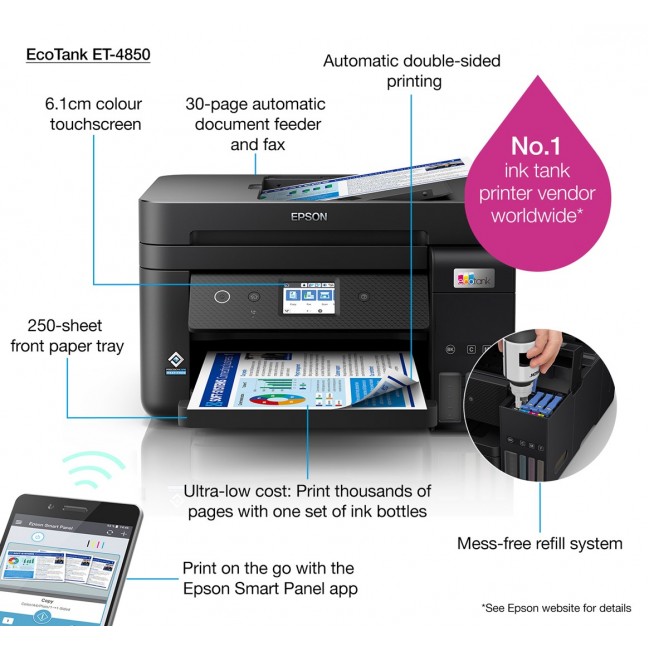 Epson EcoTank ET-4850 Inkjet A4 4800 x 1200 DPI 33 ppm Wi-Fi Epson EcoTank ET-4850 Inkjet A4 4800 x 1200 DPI 33 ppm Wi-Fi