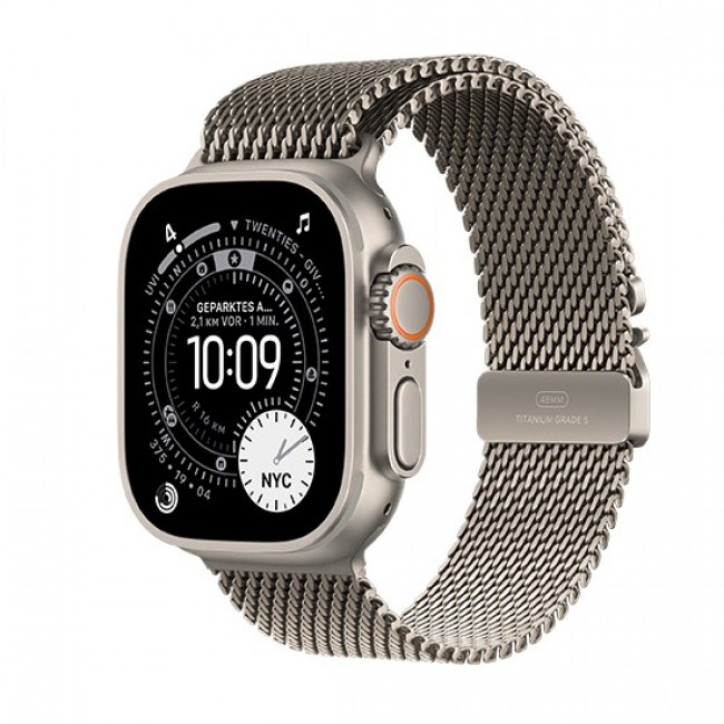 Apple Watch Ultra 3 GPS + Cellular 49mm Natural Titanium Case with Natural Titanium Milanese Loop - Medium