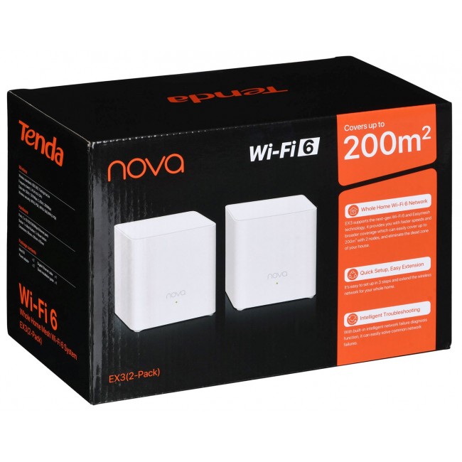 Tenda EX3 (2-pack) Dual-band (2.4 GHz / 5 GHz) Wi-Fi 6 (802.11ax) White 1 Internal