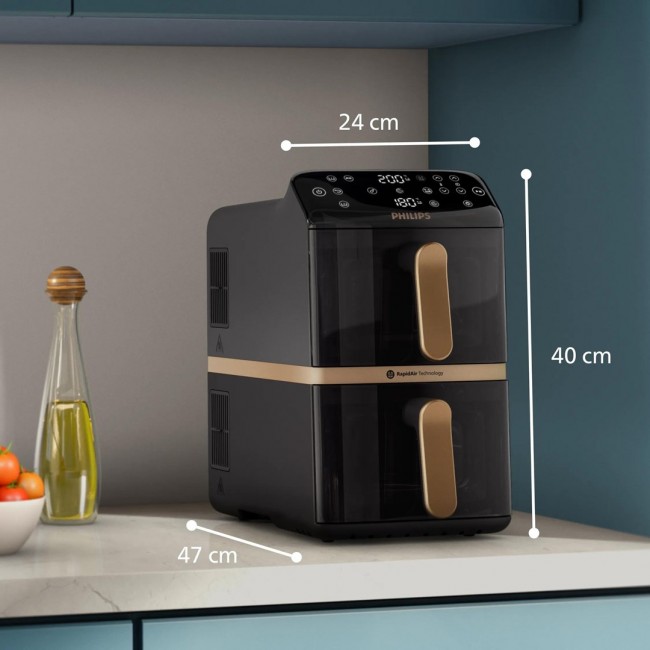 Philips 4000 series NA462/80 fryer Double 10 L Stand-alone 2750 W Hot air fryer Black, Gold, Grey