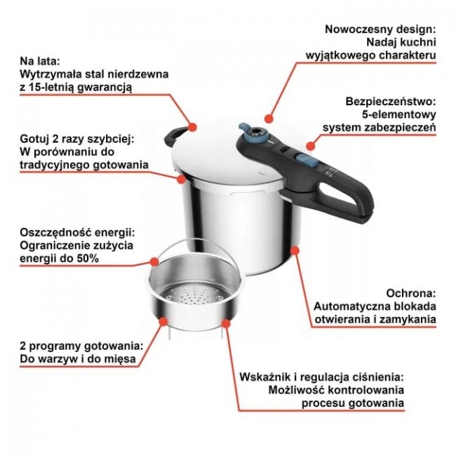 Pressure cooker TEFAL SECURE TRENDY 8L P2584401