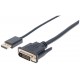 Manhattan DisplayPort 1.2a to DVI-D 24+1 Cable, 1080p@60Hz, 3m, Male to Male, Passive, Compatible with DVD-D, Black, Three Year Warranty, Equivalent to DP2DVIMM10.