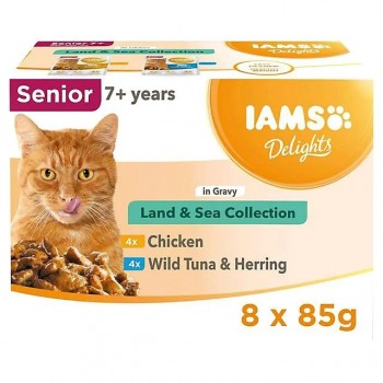 IAMS DELIGHTS Senior Land & Sea Collection in Gravy box wet cat food 8x85g