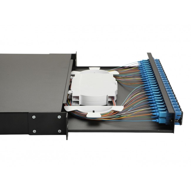 Equip 24-Port Fiber Optic Splice Box, SC Duplex, OS2, 1U, Equipped, Black