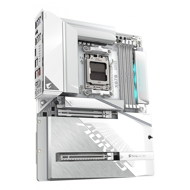 GIGABYTE X870 AORUS STEALTH ICE Motherboard - Supports AMD Ryzen 9000 CPUs, 16+2+2 Phases Digital VRM, up to 8200Hz DDR5 (OC), 2xPCIe 5.0 + 2xPCIe 4.0, Wi-Fi 7, 5 GbE LAN, USB 4
