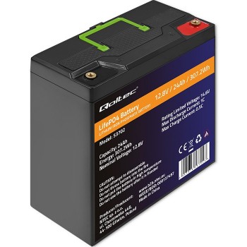Qoltec LiFePO4 Lithium Iron Phosphate Battery | 12.8V | 24Ah | 307.2Wh | BMS