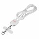 Activejet lanyard with 3-in-1 charging cable, white. Ends with various connectors: USB-C, Lightning adapter, USB-A
