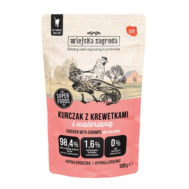 WIEJSKA ZAGRODA Chicken with Shrimps and Valerian Wet Cat Food 100g