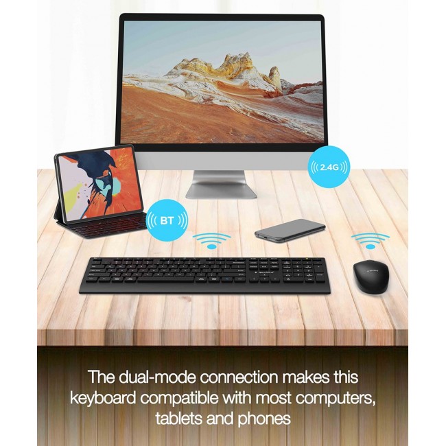 Gembird KBS-WPS-02 Dual-mode slim wireless desktop set, 2.4G+BT, US layout