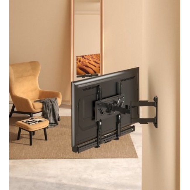 Manhattan Soundbar Mount Universal, Wall Mount or VESA Mount, Compatible with Soundbars up to 15kg, Depth-Adjustable, Mounts Above or Below TV, Black