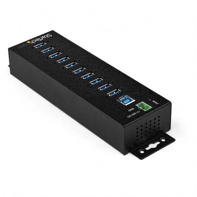 StarTech.com 10-Port USB 3.0 Hub with Power Adapter - Metal Industrial USB-A Hub with ESD & 350W Surge Protection - Din/Wall/Desk Mountable - High Speed USB 3.2 Gen 1 (5Gbps) Hub