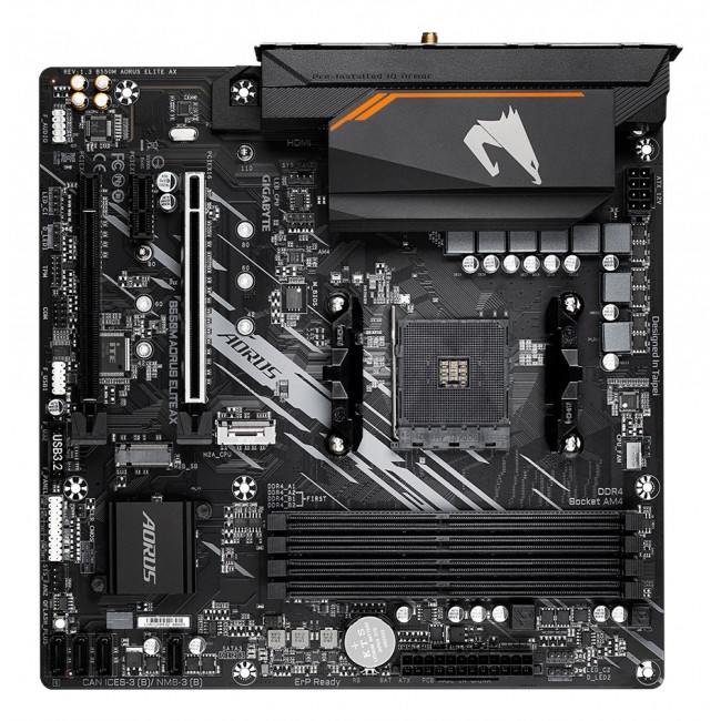 GIGABYTE B550M AORUS ELITE AX Motherboard - AMD Ryzen 5000 CPUs, 5+3 Phases VRM, up to 4733MHz DDR4, 1xPCIe 4.0 + 1xPCIe 3.0 M.2, Wi-Fi 6E, 1GbE LAN, USB 3.2 Gen 1 GIGABYTE B550M AORUS ELITE AX Motherboard - AMD Ryzen 5000 CPUs, 5+3 Phases VRM, up to 4733MHz DDR4, 1xPCIe 4.0 + 1xPCIe 3.0 M.2, Wi-Fi 6E, 1GbE LAN, USB 3.2 Gen 1