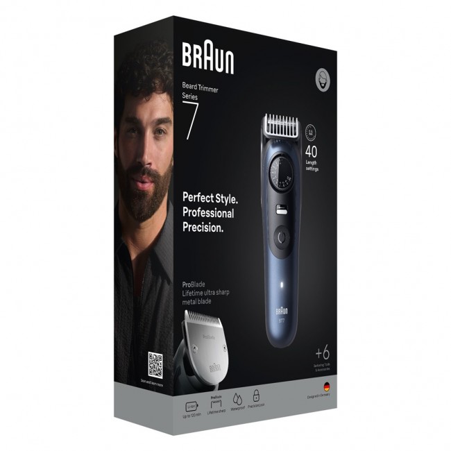 Braun BeardTrimmer 7 BT7520 Battery 40 2 cm Wet & Dry Black, Blue