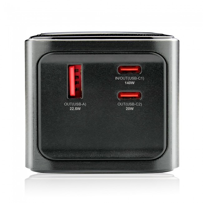 Powerbank 27 000mAh, 1x USB, 2x USB-C, 162,5W, QC4+, flashlight, LCD screen, black