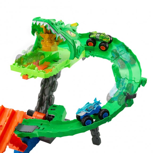 Hot Wheels Monster Trucks Sharks vs. Dinos Dragon Destruction Playset & 2 Toy Trucks Hot Wheels Monster Trucks Sharks vs. Dinos Dragon Destruction Playset & 2 Toy Trucks