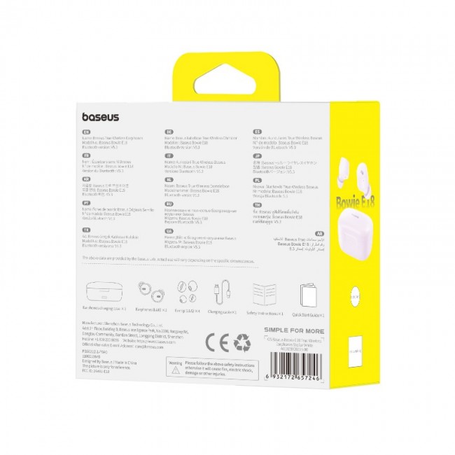 Baseus Bowie E18 Headset True Wireless Stereo (TWS) In-ear Calls/Music USB Type-C Bluetooth Purple