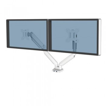 Fellowes Platinum Series Dual Monitor Arm - Monitor Mount for Two 8KG 40 Inch Screens - Adjustable Dual Monitor Desk Mount - Tilt 45 Pan 180 Swivel 360 Rotation 360 , VESA 75 x 75/100 x 100 - White
