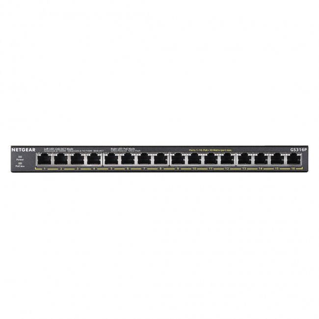NETGEAR GS316P Unmanaged Gigabit Ethernet (10/100/1000) Power over Ethernet (PoE) Black