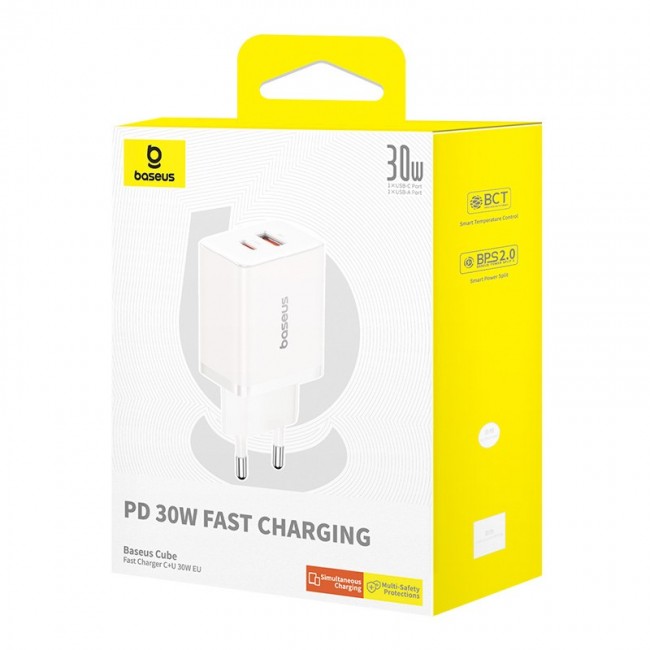 Baseus P10111404213-00 Cube USB-C / USB-A 30W mains charger White Baseus P10111404213-00 Cube USB-C / USB-A 30W mains charger White