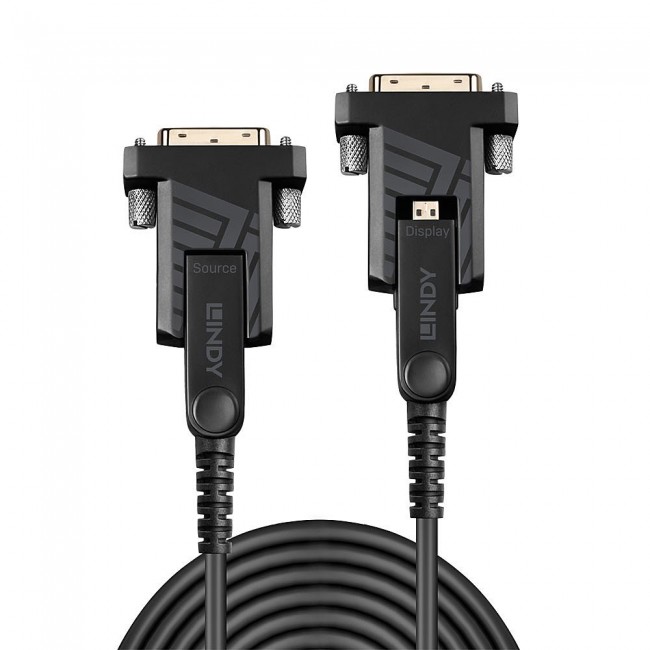 Lindy 50m Fibre Optic Hybrid Micro-HDMI 18G Cable with Detachable HDMI and DVI Connectors
