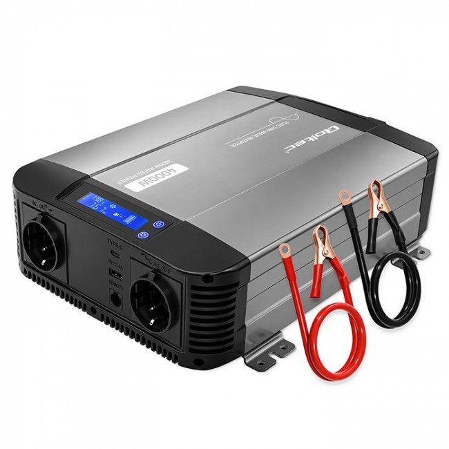 Qoltec Przetwornica napięcia Pure Sine Wave | 12V na 230V | 2000/4000W | LCD | USB | USB-C | Kompatybilna z LiFePO4 GEL AGM