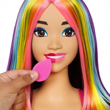 Barbie Styling Head Neon Rainbow Black Hair HMD81 MATTEL