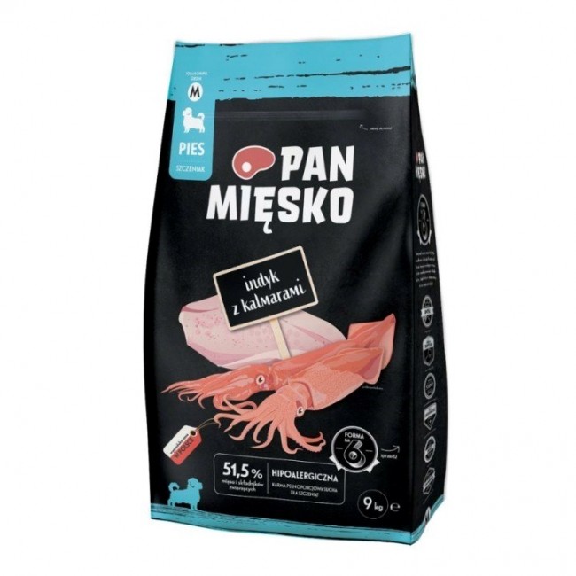PAN MIĘSKO Turkey with squid Puppy M - dry dog food - 9kg