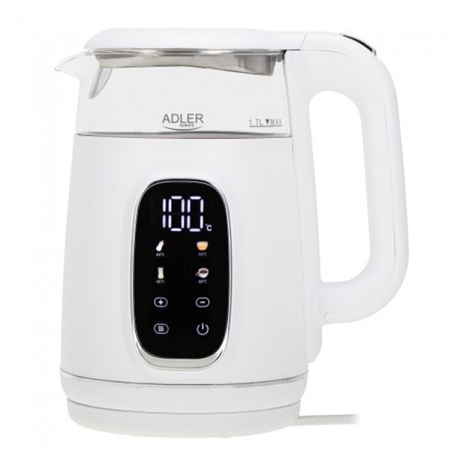 Adler AD 1305WS electric kettle 1.7 L 2200 W Transparent, White, Silver Adler AD 1305WS electric kettle 1.7 L 2200 W Transparent, White, Silver