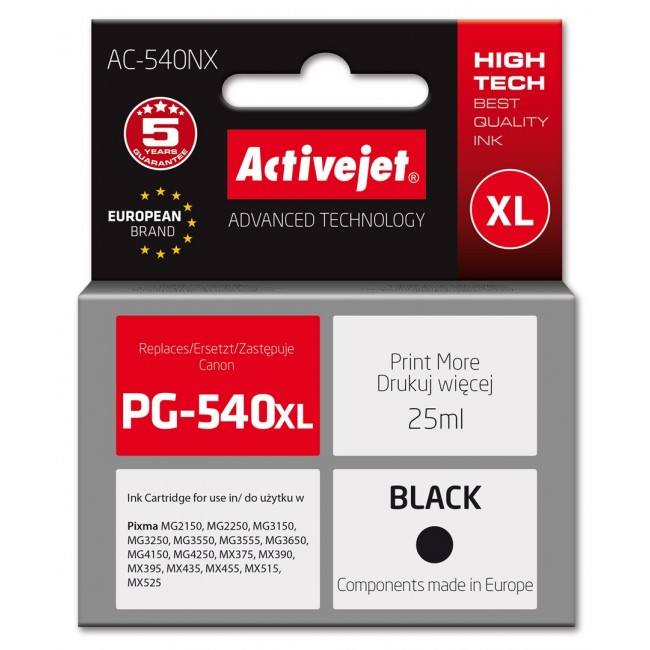 Activejet AC-540NX ink for Canon printer (replacement for Canon PG-540XL) Supreme, 25 ml, black Activejet AC-540NX ink for Canon printer (replacement for Canon PG-540XL) Supreme, 25 ml, black