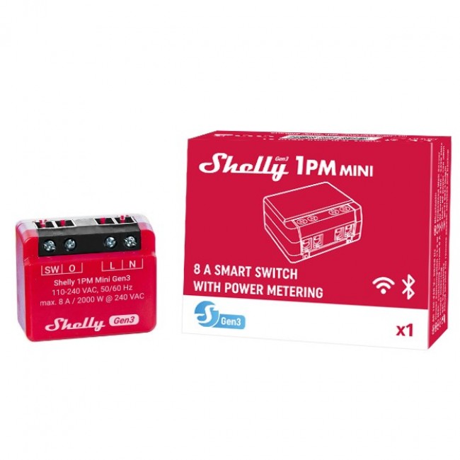 Shelly 1PM Mini Gen3 Smart switch 1P Red Shelly 1PM Mini Gen3 Smart switch 1P Red