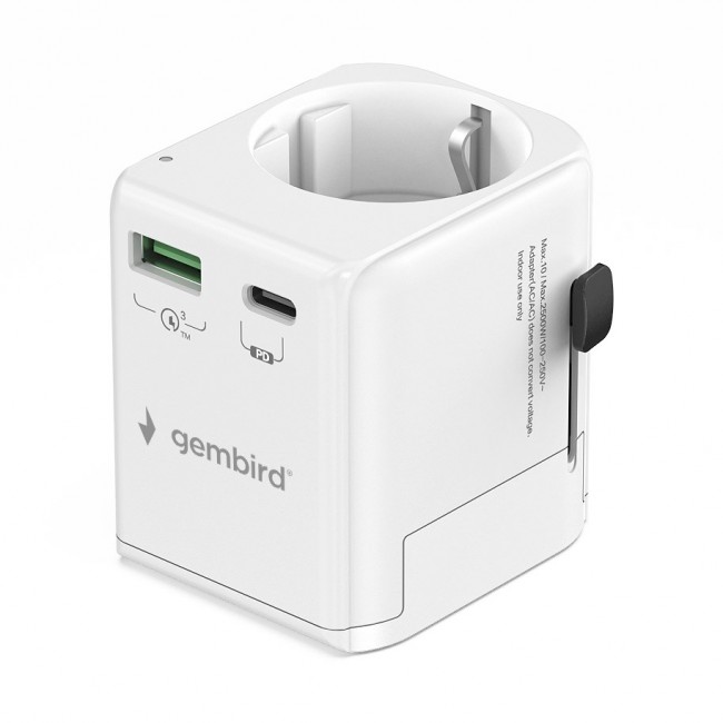 Gembird TPA-EU1A1C20-01-W Grounded universal travel power adapter, 20 W, white Gembird TPA-EU1A1C20-01-W Grounded universal travel power adapter, 20 W, white