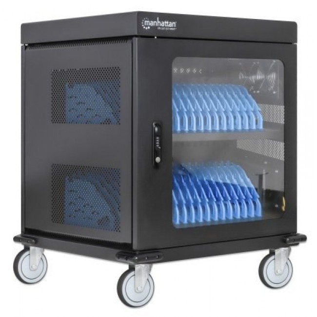 Manhattan Laptop Charging Cart/Trolley via AC Adapter (EU) 32-bay, Install device's AC Adapter (power cables) into unit, Suitable for ALL laptops (to 15.6