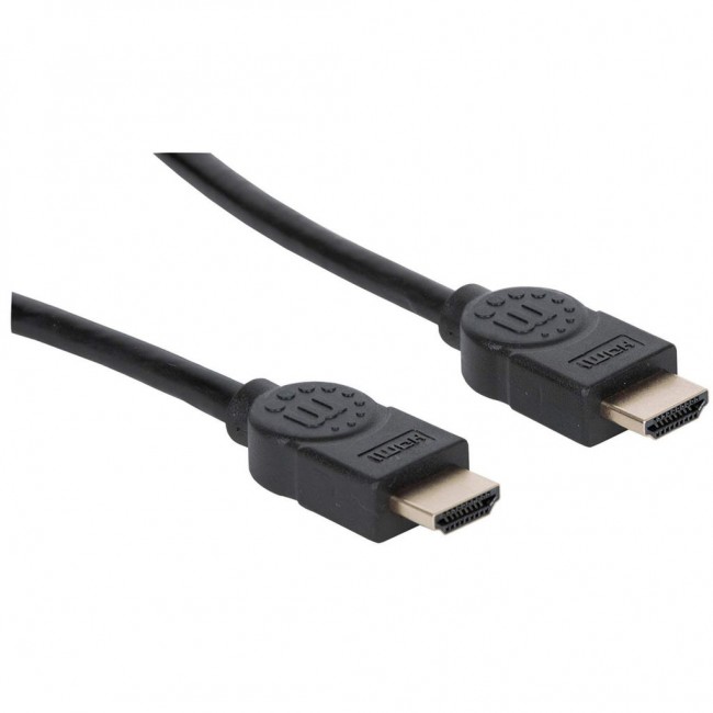 Manhattan HDMI Cable with Ethernet, 8K@60Hz (Ultra High Speed), 2m, Male to Male, Black, 4K@120Hz, Ultra HD 4k x 2k, Fully Shielded, Gold Plated Contacts, Lifetime Warranty, Polybag