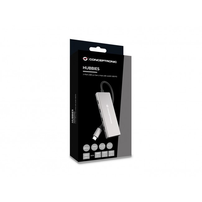 Conceptronic HUBBIES17G interface hub USB 3.2 Gen 2 (3.1 Gen 2) Type-C 10000 Mbit/s Grey