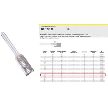 K.SINTERED CARBON CUTTER.HF 100 B /9,6mm/569 CYLINDER FI 9,6x19mm, shank 6mm, ZYAS TYPE