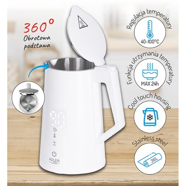 Adler AD 1345 electric kettle 1.7 L 1850 W White